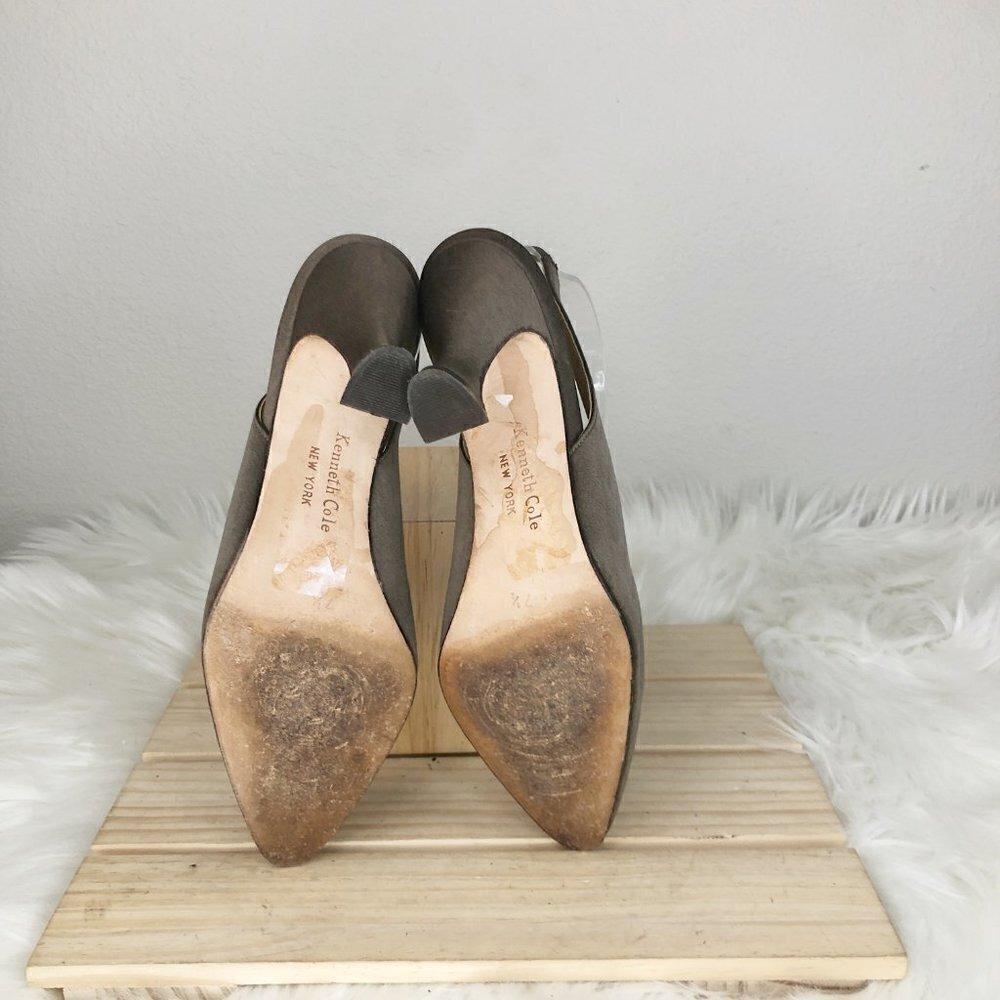 Kenneth Cole New York Greige Metallic Slingback Heels Pointy Toe Square Heel 7.5 - Picture 3 of 5